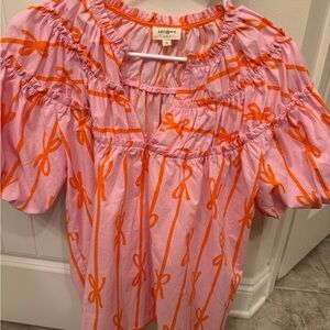Umgee Pink Blouse with Orange Bow Pattern